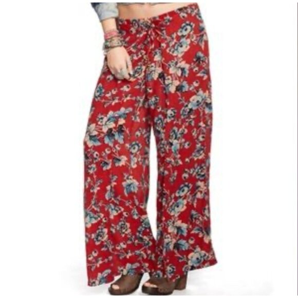 Denim & Supply Ralph Lauren Pants - Vtg Y2K Denim & Supply Wide Leg Wrap Pants Pull On  Sz XS Floral Red Boho Vacay